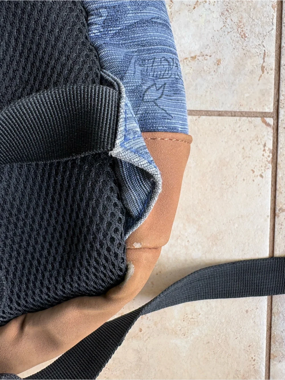 Men's Blue Palm-Print Backpack with Brown Base